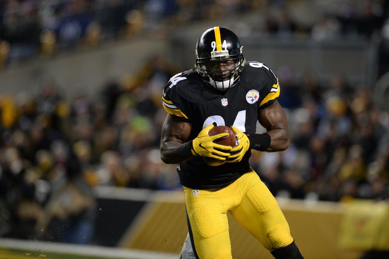 Pittsburgh Steelers linebackers James Harrison, left, and Lawrence