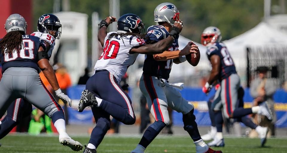 Houston Texans' Jadeveon Clowney sacks Tom Brady of the New England Patriots