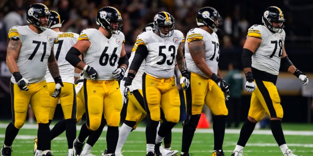 Pittsburgh Steelers offensive line: Matt Feiler, David DeCastro, Maurkice Pouncey, Ramon Foster, Alejandro Villanueva; versus the New Orleans Saints (2018)