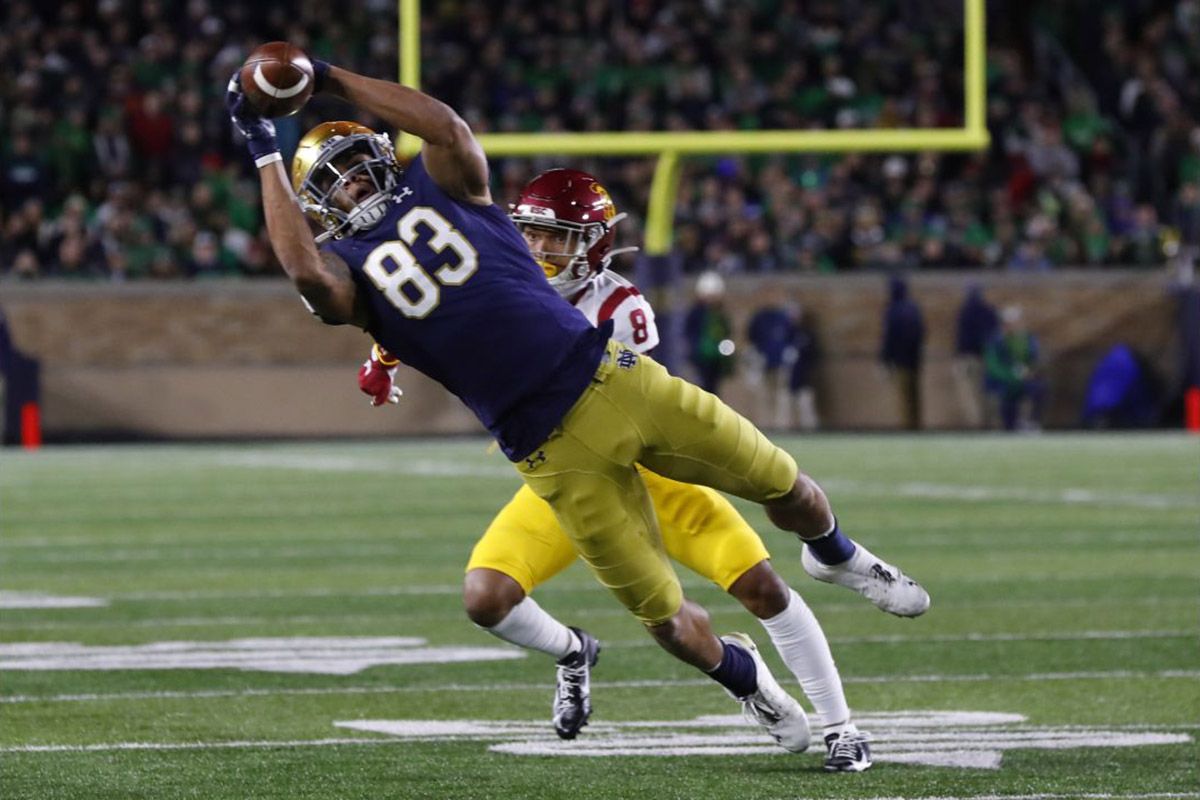 Notre Dame wide receiver Chase Claypool (83) runs after making a