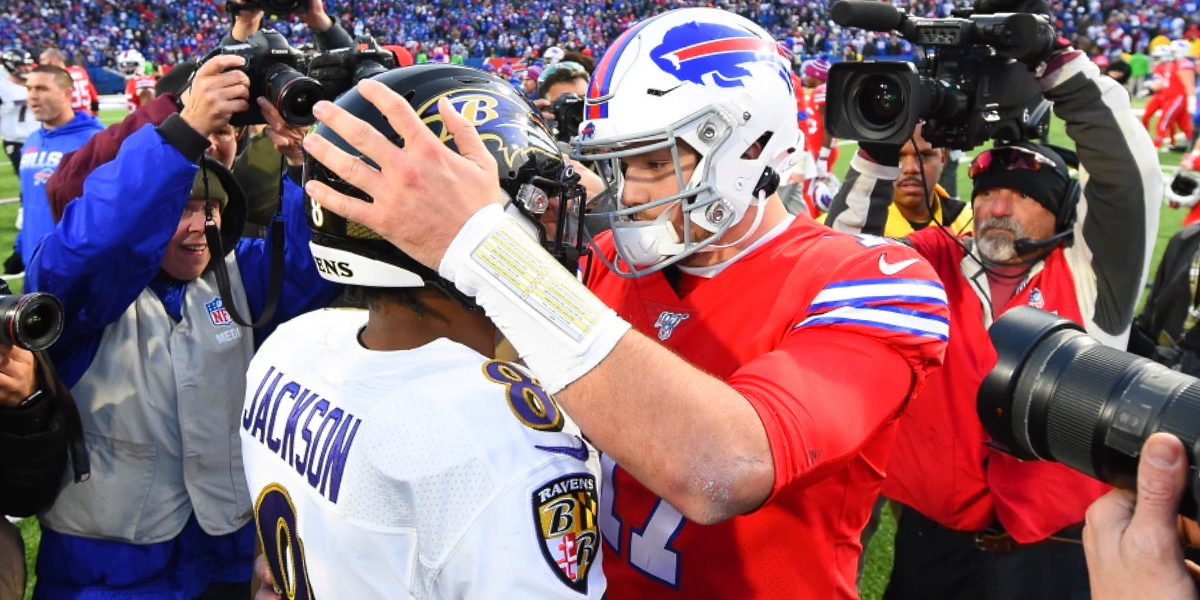 Buffalo Bills quarterback Josh Allen and Baltimore Ravens quarterback Lamar Jackson