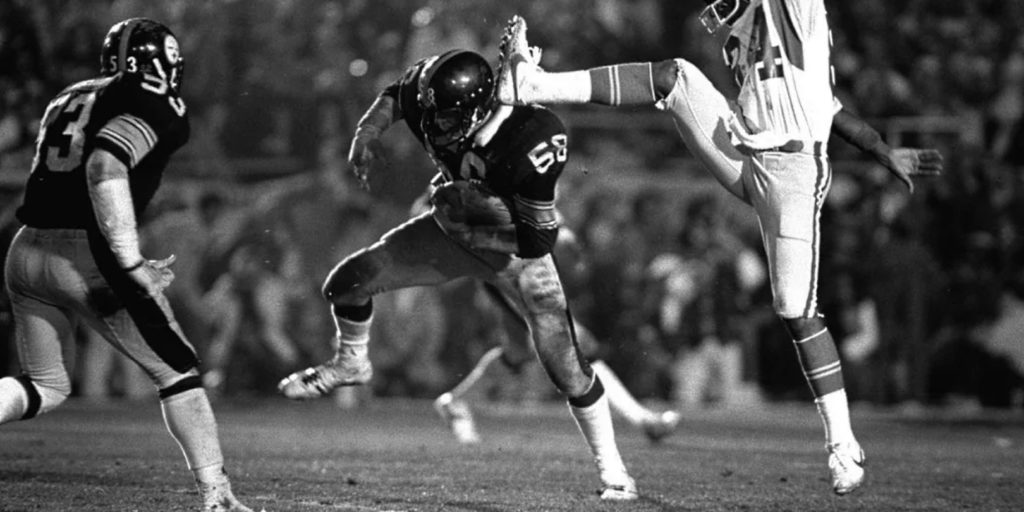 Steelers Jack Lambert makes an interception in Super Bowl XIV