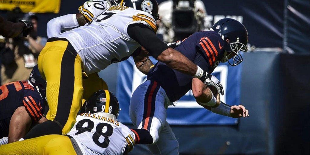 Cam Heyward and Vince Williams of the Pittsburgh Steelers versus the Chicago Bears