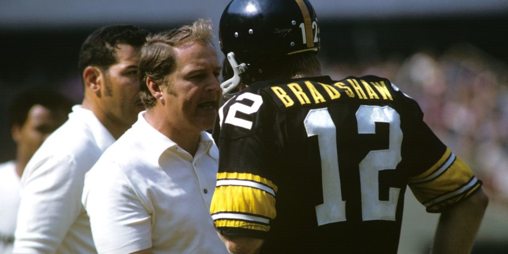 Chuck Noll with Terry Bradshaw