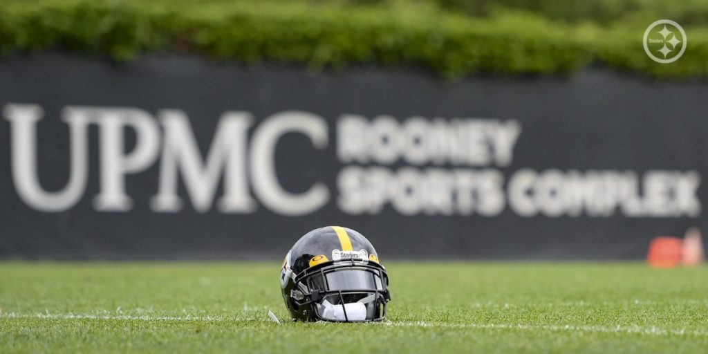 Steelers helmet on the field during minicamp 2022