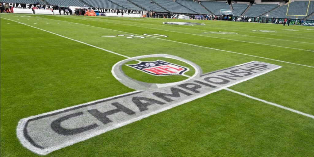 2022 NFL Championship logo on the field at Lincoln Financial Field (Philadelphia, PA)