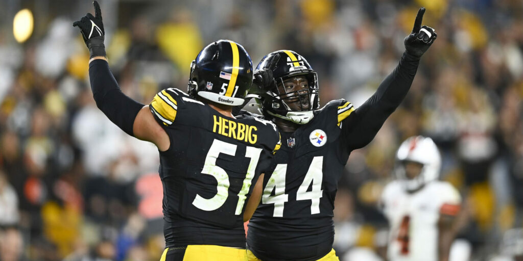 Nick Herbig (51) and Markus Golden (44) Pittsburgh Steelers